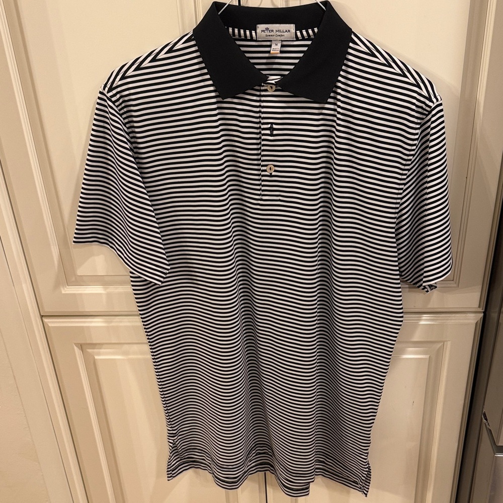 Peter Millar Navy and White Striped Polo Shirt